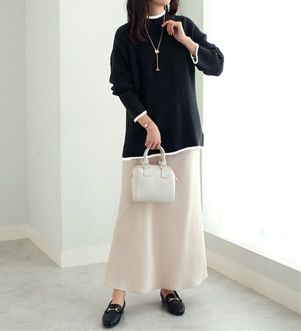 alotta（アロッタ）の「パチパチしにくい！洗えるリブ切替配色ニットプルオーバー（ニット・セーター）」｜詳細画像