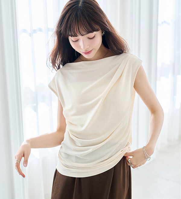 RANAN（ラナン）の「タックドレープフレンチスリーブＴ（Tシャツ）」｜詳細画像