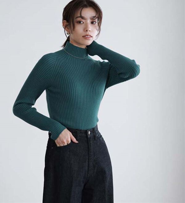 Pierrot（ピエロ）の「着回しストレッチリブハイネックニット（ニット・セーター）」｜詳細画像