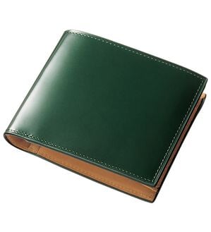 「宮内レザー製コードバン財布　折り財布（メンズ財布・パスケース）」｜グリーン