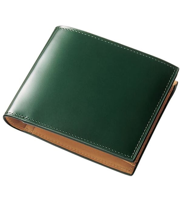 「宮内レザー製コードバン財布　折り財布（メンズ財布・パスケース）」｜グリーン