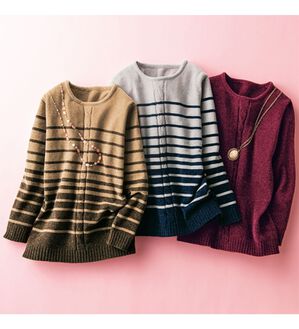 ルフラン（ルフラン）の「【３色組】ケーブル編ボーダーセーター＜モレンダ＞（ニット・セーター）」｜3色組