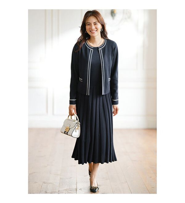 BELLUNA（ベルーナ）の「配色使いニットジャケットワンピースアンサンブル（アンサンブル）」｜詳細画像