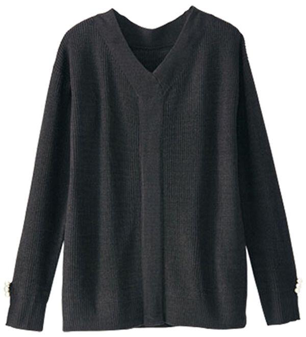 BELLUNA（ベルーナ）の「袖口パールニットプルオーバー（ニット・セーター）」｜ブラック