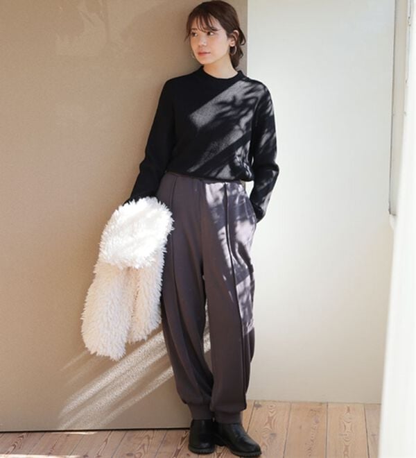 A HAPPY MARILYN（アハッピーマリリン）の「【Ｌ～６Ｌ】モックネック／ハイネックから選べる Ｔシャツ感覚で着られる（もっちりｖｅｒ）リブニット（ニット・セーター）」｜詳細画像