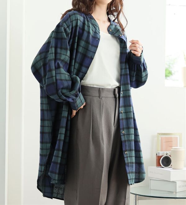 E hyphen world gallery ネルチェックシャツチュニック 黒 E hyphen world gallery ネルチェックシャツチュニック 黒