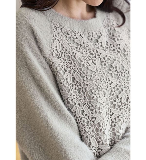 BELLUNA（ベルーナ）の「ふんわり可愛い花柄レースのシャギーセーター（ニット・セーター）」｜詳細画像