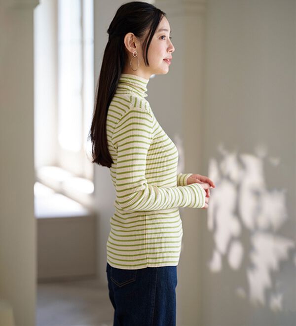 BELLUNA（ベルーナ）の「＜＆ｃｏｃｏｃｈｉ＞ハピネスコットン100％&times;吸湿発熱リブタートルニット（ニット・セーター）」｜詳細画像