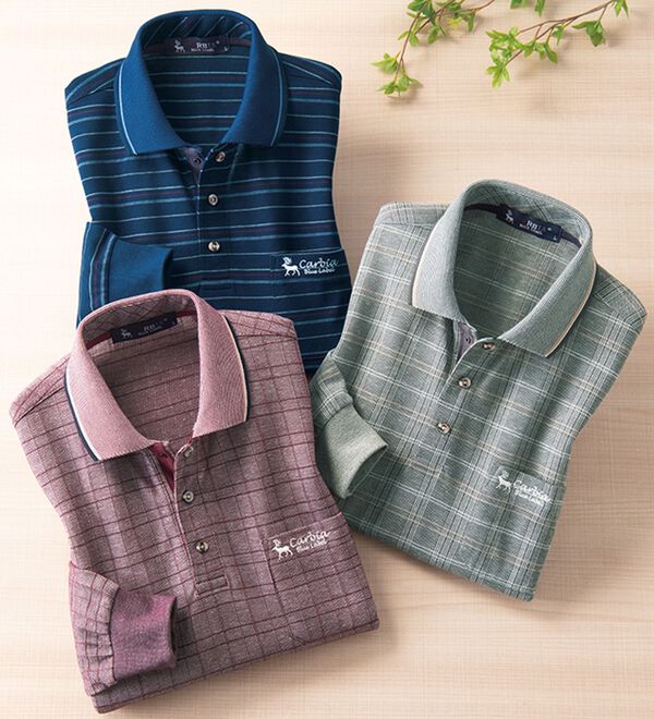 「＜カルビア＞長く着られる柄違い涼やか麻入りポロシャツ（メンズポロシャツ）」｜詳細画像