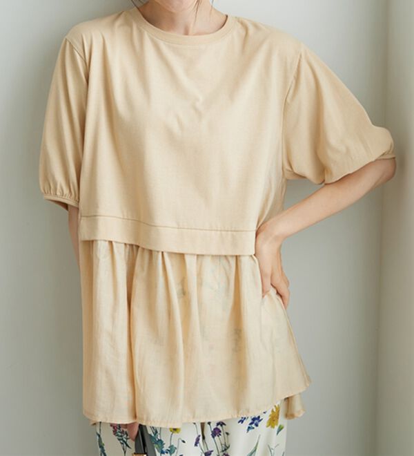 BELLUNA（ベルーナ）の「ギャザー使い異素材切替ふんわりチュニック（チュニック）」｜詳細画像