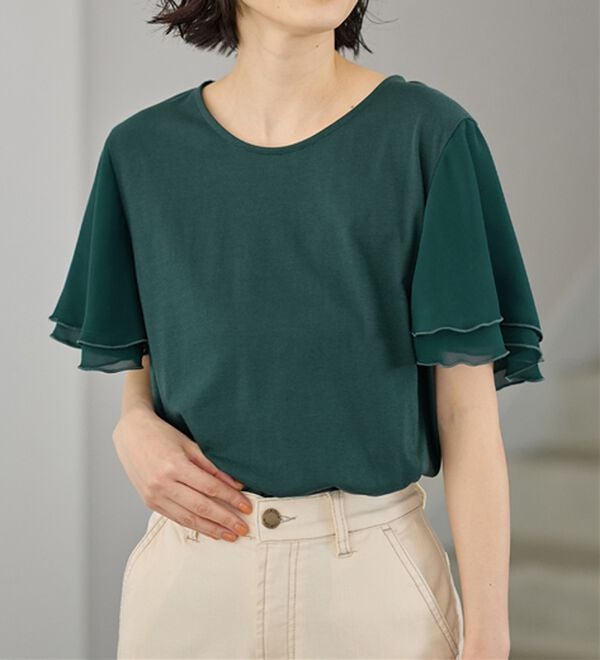 Viola e Viola（ヴィオラ エ ヴィオラ）の「【５つの機能付】袖シフォンゆるＴシャツ（Tシャツ）」｜詳細画像