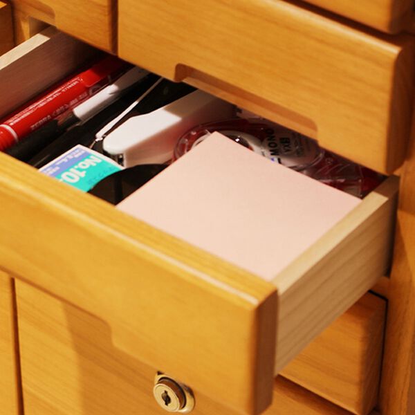 「２口コンセント付　天然木桐製ひきだしいっぱいキャビネット　桐製マルチラック（ラック・棚・本棚）」｜詳細画像