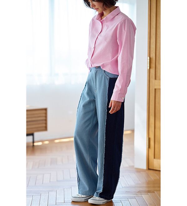 BELLUNA（ベルーナ）の「細見せ！フリンジデニムパンツ（フルレングスパンツ）」｜詳細画像