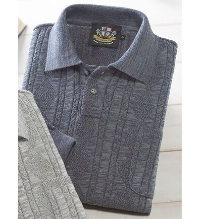 「＜ヘリンボーンクラブ＞日本製ダイヤ柄ニットポロシャツ（メンズポロシャツ）」