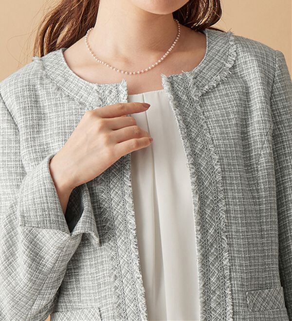 alotta（アロッタ）の「入学式卒業式に！フリンジ使いツイードノーカラージャケット＜Ｍ～５Ｌ＞（ノーカラージャケット）」｜詳細画像