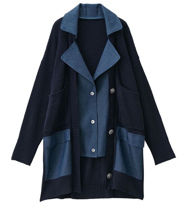 RANAN（ラナン）の「重ね着風デニム切替ニットジャケット（その他ジャケット）」｜詳細画像