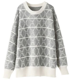 BELLUNA（ベルーナ）の「幾何柄ジャカードセーター（ニット・セーター）」｜グレー系