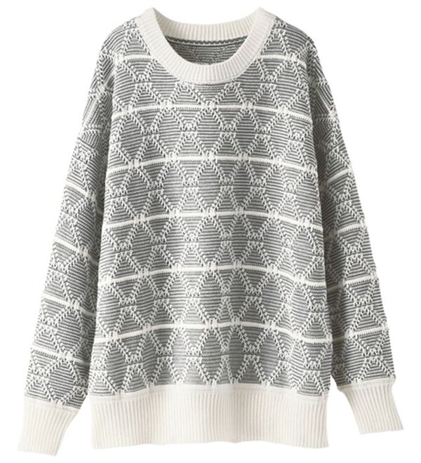 BELLUNA（ベルーナ）の「幾何柄ジャカードセーター（ニット・セーター）」｜グレー系