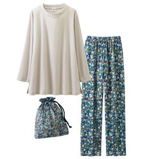 LAVIENNE（ラヴィエンヌ）の「【３点セット】＜ヒビヤカダン　スタイル＞トラベルパジャマ（パジャマ・ルームウェア）」｜ライトグレー&times;ネイビー系花柄