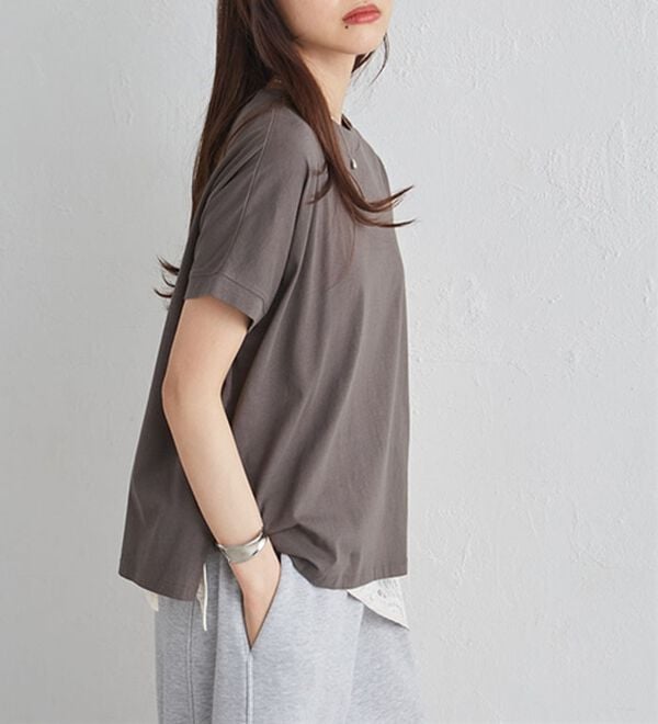 RANAN（ラナン）の「【選べる袖丈】ひんやり！＜BC＞綿100％プチハイネックＴシャツ（カットソー）」｜詳細画像