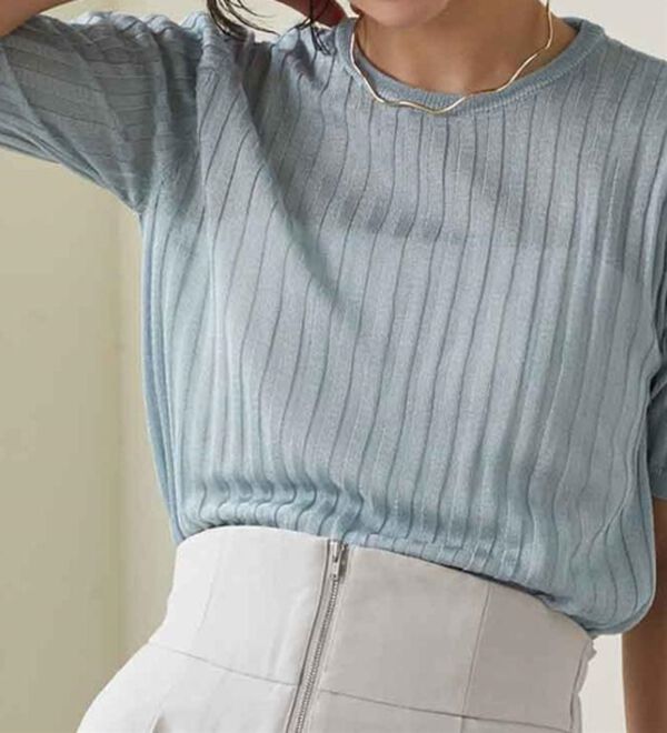 RANAN（ラナン）の「5分袖シアーラメリブニット（ニット・セーター）」｜詳細画像