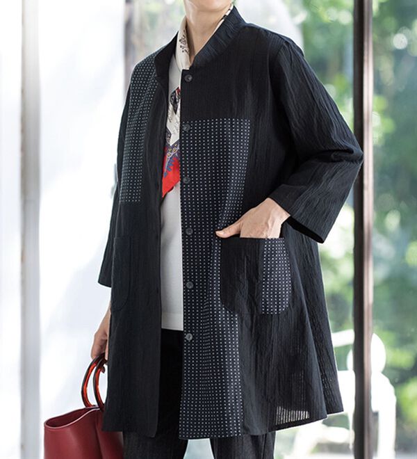 ルフラン（ルフラン）の「日本製　久留米織綿１００％切替ブラウス（ブラウス）」｜詳細画像