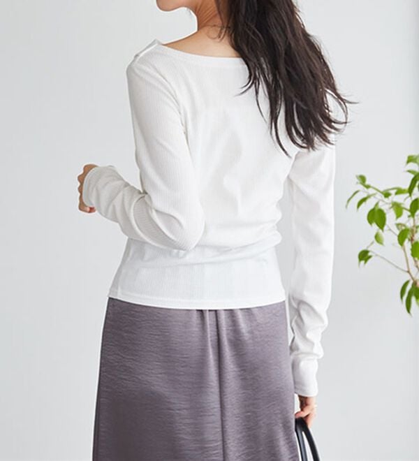 RANAN（ラナン）の「【春色追加】上品ドレープリブロングＴシャツ（カットソー）」｜詳細画像