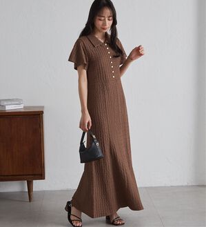 RANAN（ラナン）の「フレアスリーブマーメードポロワンピ（その他ワンピース）」｜ブラウン