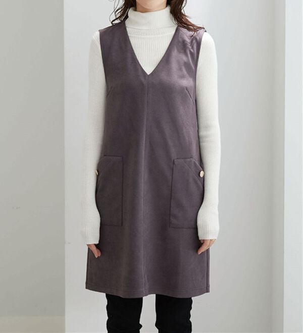 BELLUNA（ベルーナ）の「金ボタン使いスエード調ジャンパ―ドレス（ジャンパースカート）」｜詳細画像