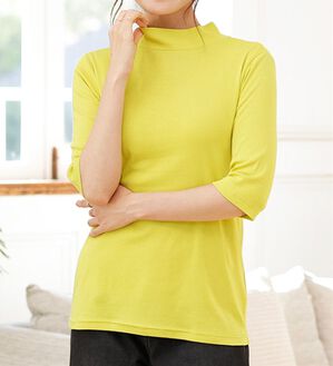 LAVIENNE（ラヴィエンヌ）の「【医師オススメ】ＵＶカット綿１００％ハイネックプルオーバー（５分袖）＜カラフルコットン＞（肌着・インナーウェア）」｜マスタード