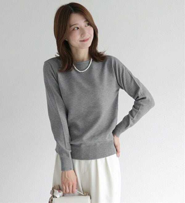 Pierrot（ピエロ）の「【Ｓ～３Ｌ】ネックが選べるプレミアムカシミヤタッチニット（ニット・セーター）」｜詳細画像