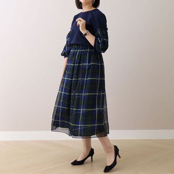 新商品♡チェック柄 切り替えロングワンピース プルオーバー カジュアル コーデ 新商品♡チェック柄 切り替えロングワンピース プルオーバー