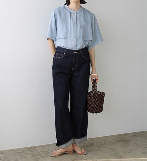 GeeRA（ジーラ）の「バンドカラーシアーストライプシャツ（シャツ）」｜詳細画像