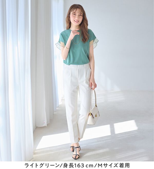 alotta（アロッタ）の「１枚でこなれ感！袖チュールデザイン綿混Ｔシャツ（Tシャツ）」｜詳細画像