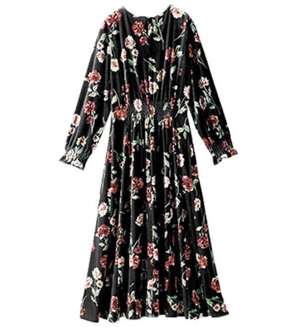 美品✨ドルチェ＆ガッバーナ 花柄 ボウタイワンピース ベロア 丸襟 36 フレア 美品✨ドルチェ＆ガッバーナ 花柄 ボウタイワンピース ベロア