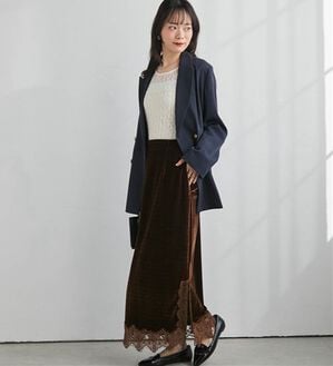 RANAN（ラナン）の「裾レースベロアナロースカート（ロングスカート）」｜ブラウン