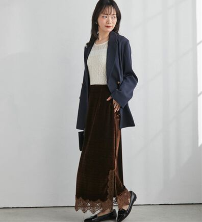 RANAN（ラナン）の「裾レースベロアナロースカート（ロングスカート）」