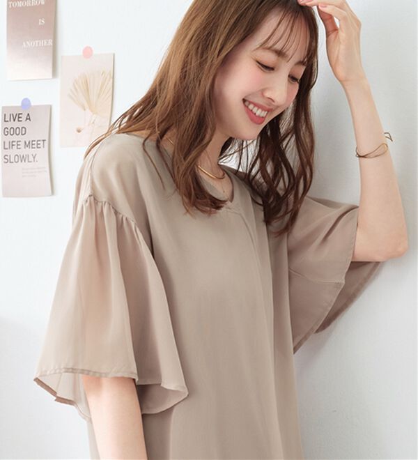 alotta（アロッタ）の「【接触冷感】インナー付フレアー袖タックブラウス（ブラウス）」｜詳細画像