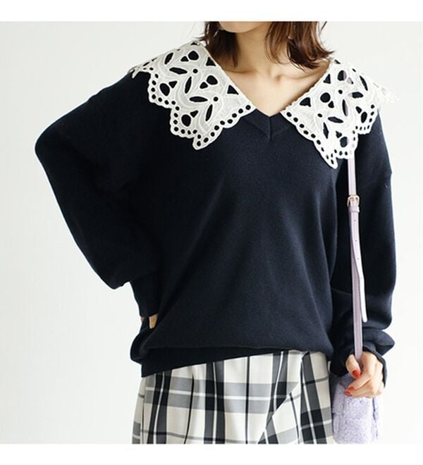 GeeRA（ジーラ）の「レース衿付ニット（ニット・セーター）」｜詳細画像