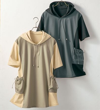 BELLUNA（ベルーナ）の「【２枚組】異素材切替スピンドル使いフードチュニック（チュニック）」
