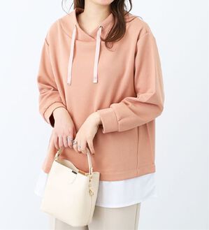 BELLUNA（ベルーナ）の「ワイドネックデザインシャツ切替チュニック（チュニック）」｜ピンク／白