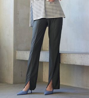 RANAN（ラナン）の「ひんやり！デニム調スリットパンツ（フルレングスパンツ）」｜チャコール無地
