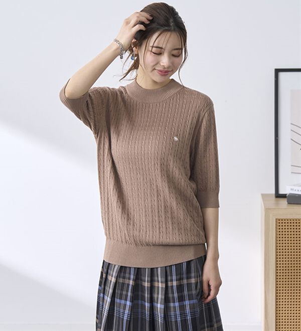 BELLUNA（ベルーナ）の「【ＰＯＬＯ　ＢＣＳ】ケーブル５分袖セーター（ニット・セーター）」｜詳細画像