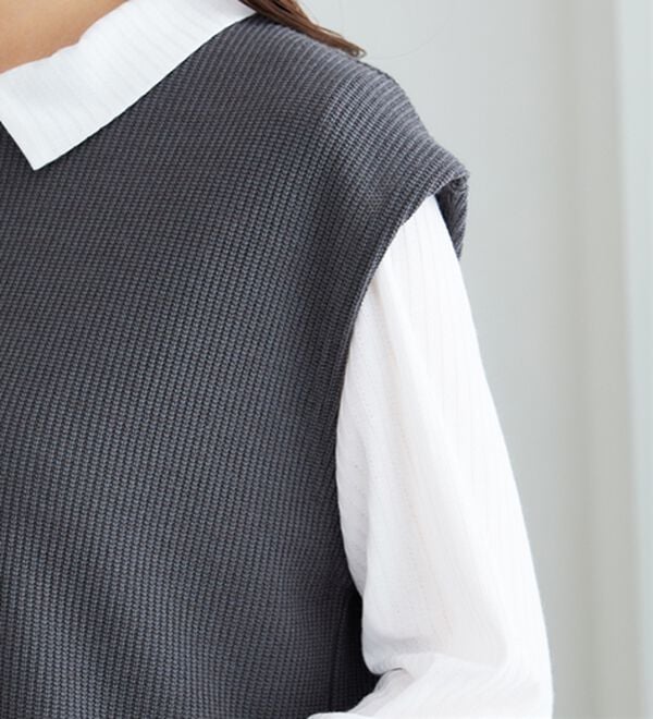 BELLUNA（ベルーナ）の「【新色追加】&ldquo;2点セット&rdquo;あぜ素材ベストアンサンブル（アンサンブル）」｜詳細画像