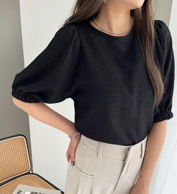 GeeRA（ジーラ）の「バルーンスリーブジャカードカットソー（カットソー）」｜ブラック