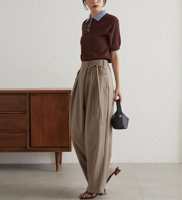 RANAN（ラナン）の「麻調2タックラップリボンパンツ（フルレングスパンツ）」｜詳細画像