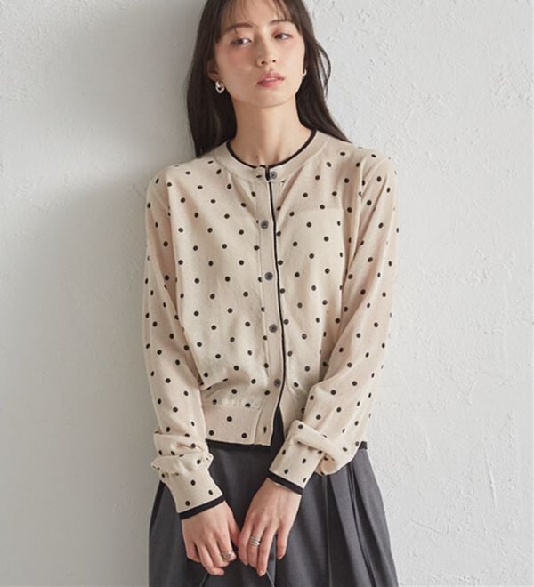 RANAN（ラナン）の「レイヤード風バイカラーシアーカーデ（ニットカーディガン）」｜詳細画像