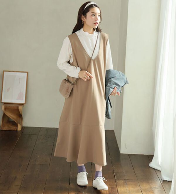 A HAPPY MARILYN（アハッピーマリリン）の「【Ｌ～８Ｌ】選べる丈！リブトップス&times;マーメイドジャンスカ２点セット（アンサンブル）」｜詳細画像