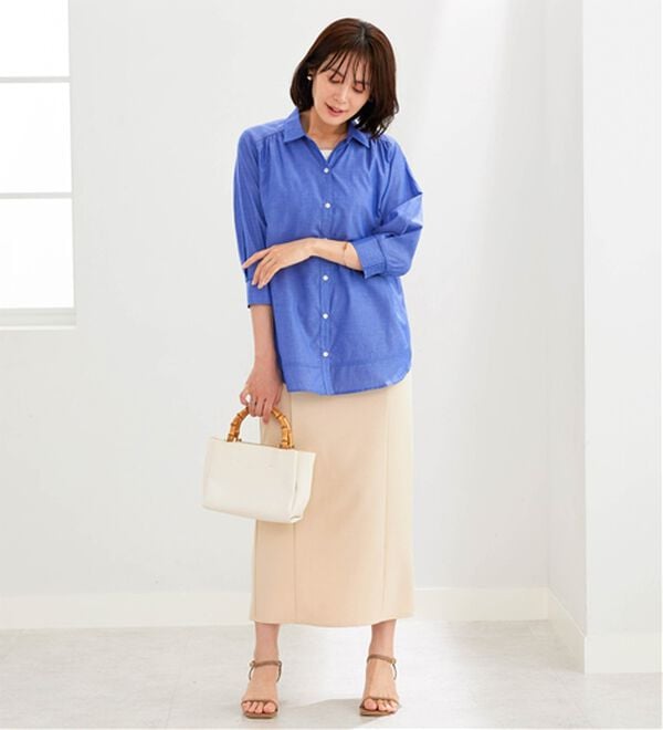 BELLUNA（ベルーナ）の「サラリ快適！ギャザー使いシャツチュニック（チュニック）」｜詳細画像