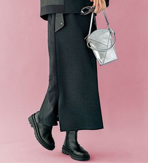 BELLUNA（ベルーナ）の「【ＳＭＡＲＴ　ＥＣＯ　ＪＥＲＳＥＹ】異素材切替スカート（ロングスカート）」｜ブラック
